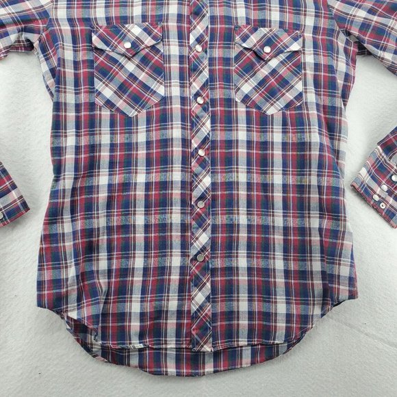 Young Bloods Shirt Men's Long Sleeve Pearl Snap Up Collared Plaid Western Blue M - Picture 3 of 12